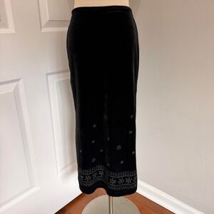 Y2K BLACK PHILLY CALIFORNIA VELVET FLORAL PRINT MAXI SKIRT